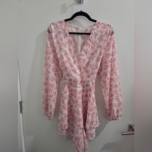 Elegant Pink Floral Wrap Romper